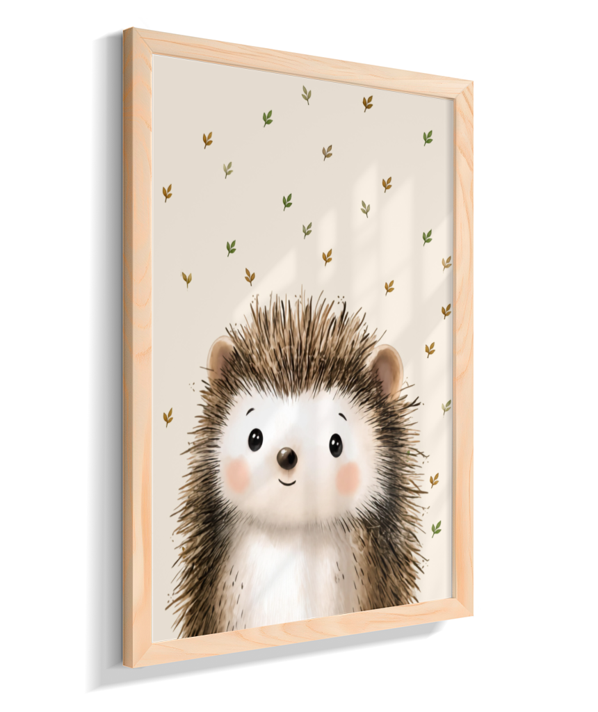 Porco espinho perfil (fundo bege com folhas)