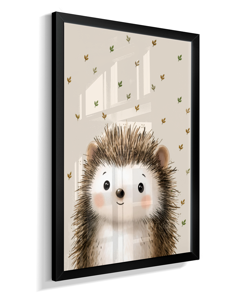 Porco espinho perfil (fundo bege com folhas)