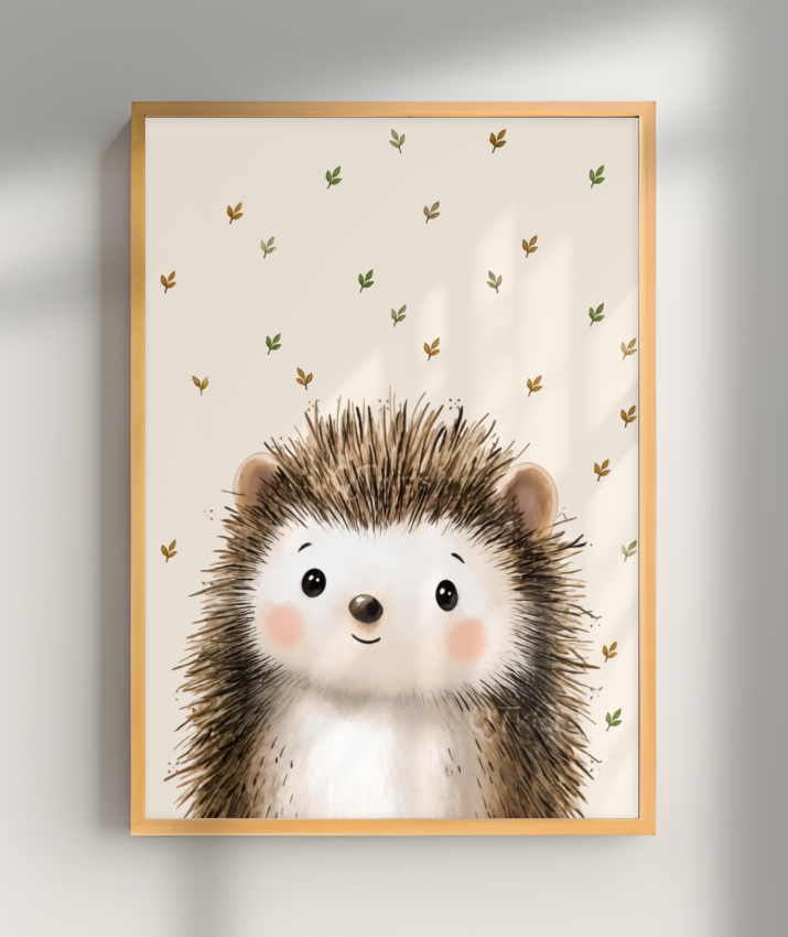 Porco espinho perfil (fundo bege com folhas)