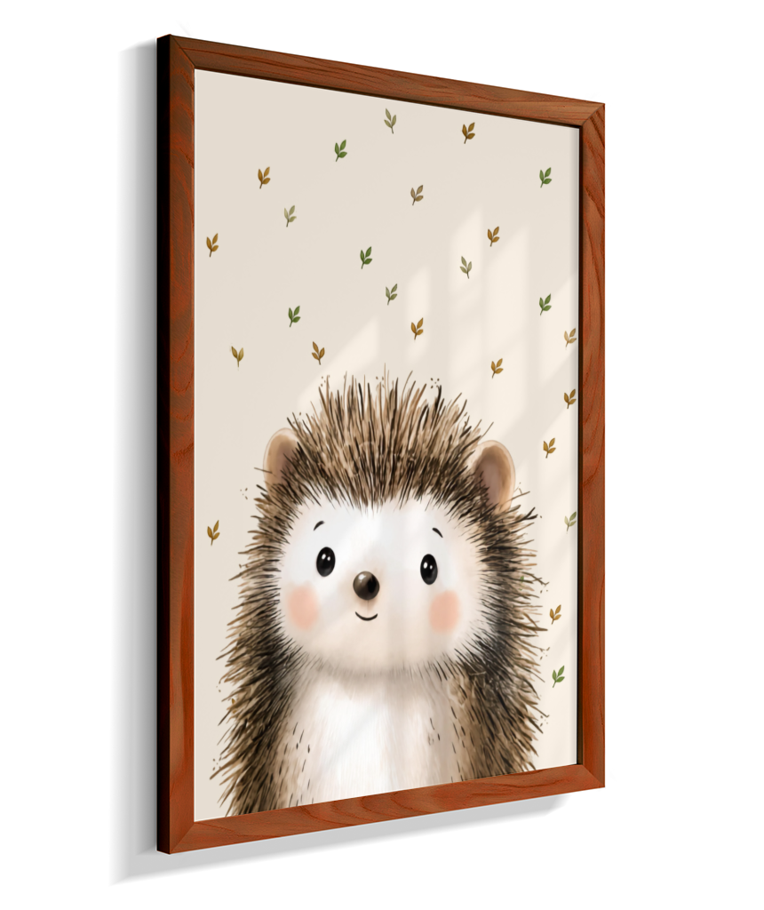 Porco espinho perfil (fundo bege com folhas)