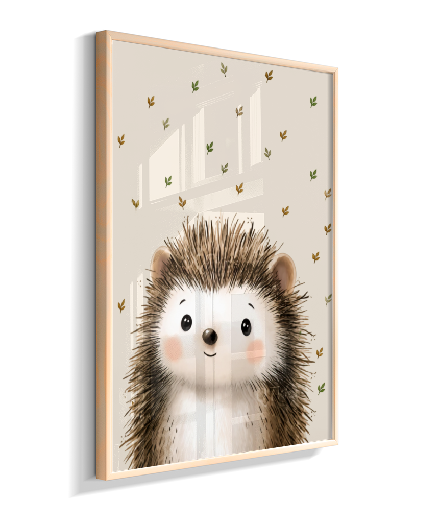 Porco espinho perfil (fundo bege com folhas)