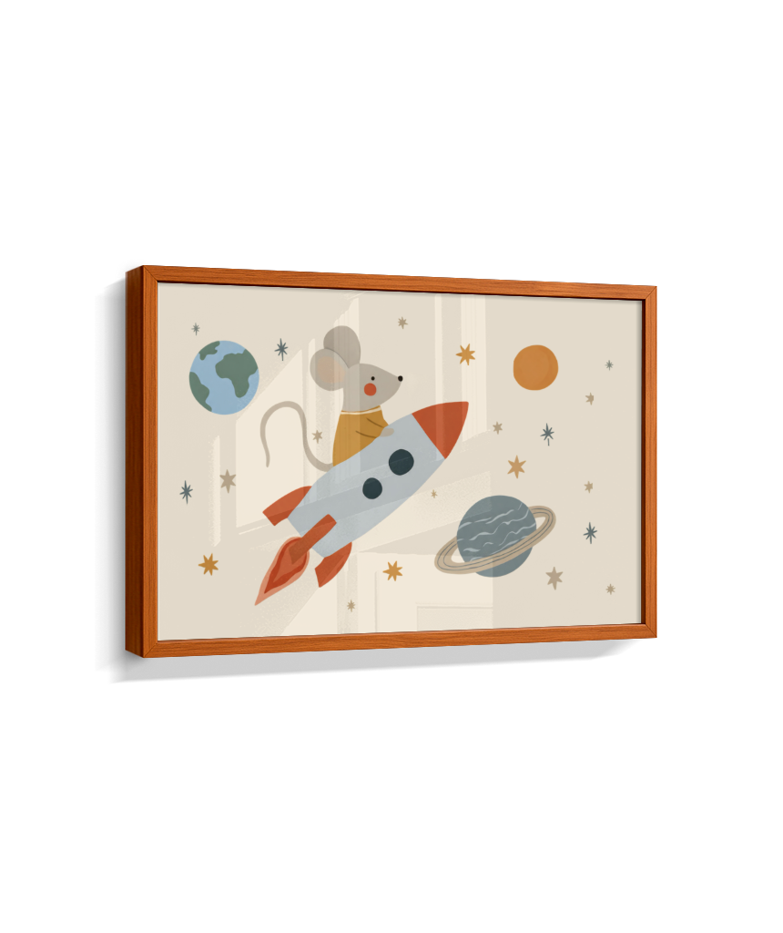 Ratinho no foguete espaço e planetas (horizontal)