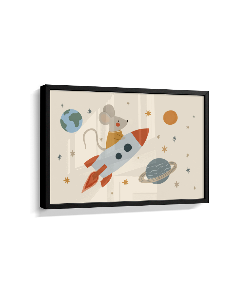 Ratinho no foguete espaço e planetas (horizontal)