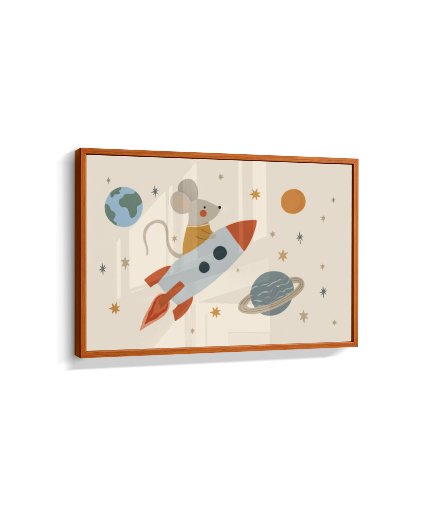 Ratinho no foguete espaço e planetas (horizontal)