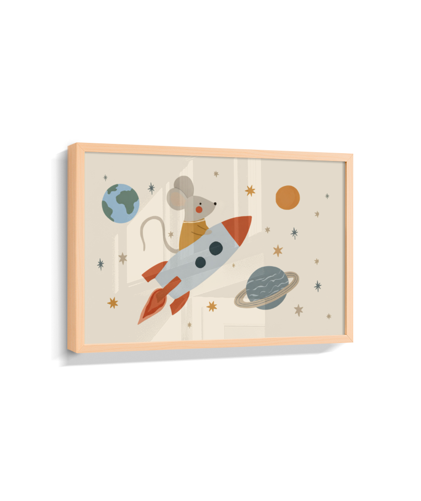 Ratinho no foguete espaço e planetas (horizontal)