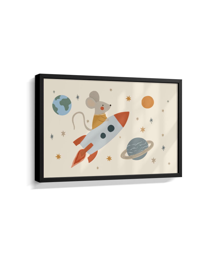 Ratinho no foguete espaço e planetas (horizontal)