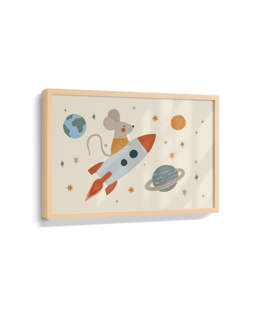 Ratinho no foguete espaço e planetas (horizontal)