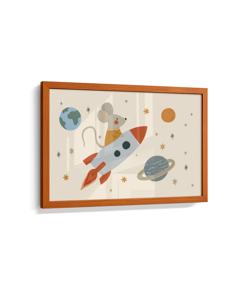 Ratinho no foguete espaço e planetas (horizontal)