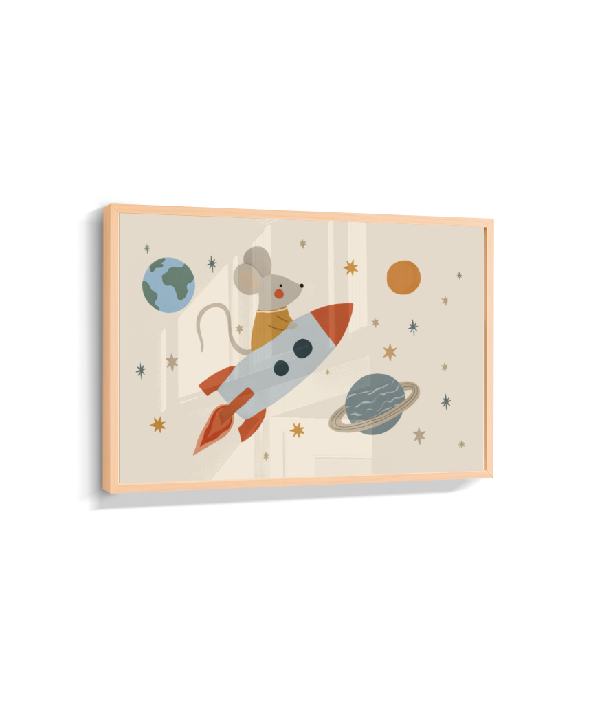Ratinho no foguete espaço e planetas (horizontal)