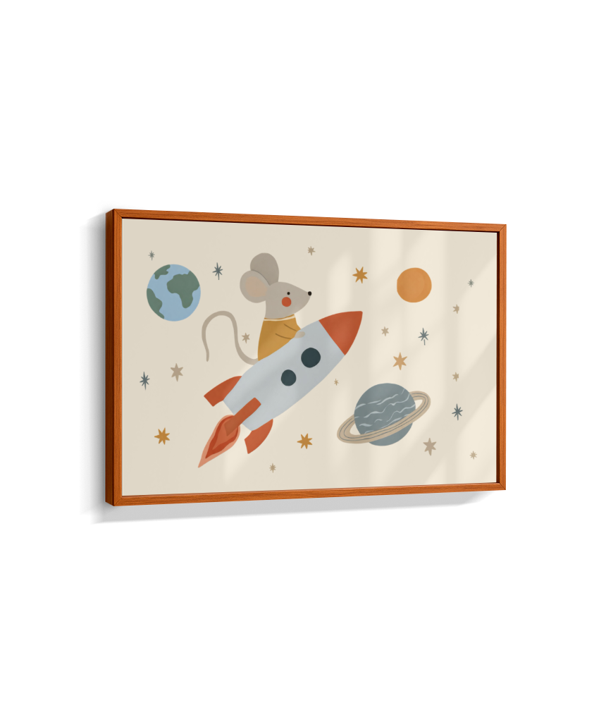 Ratinho no foguete espaço e planetas (horizontal)