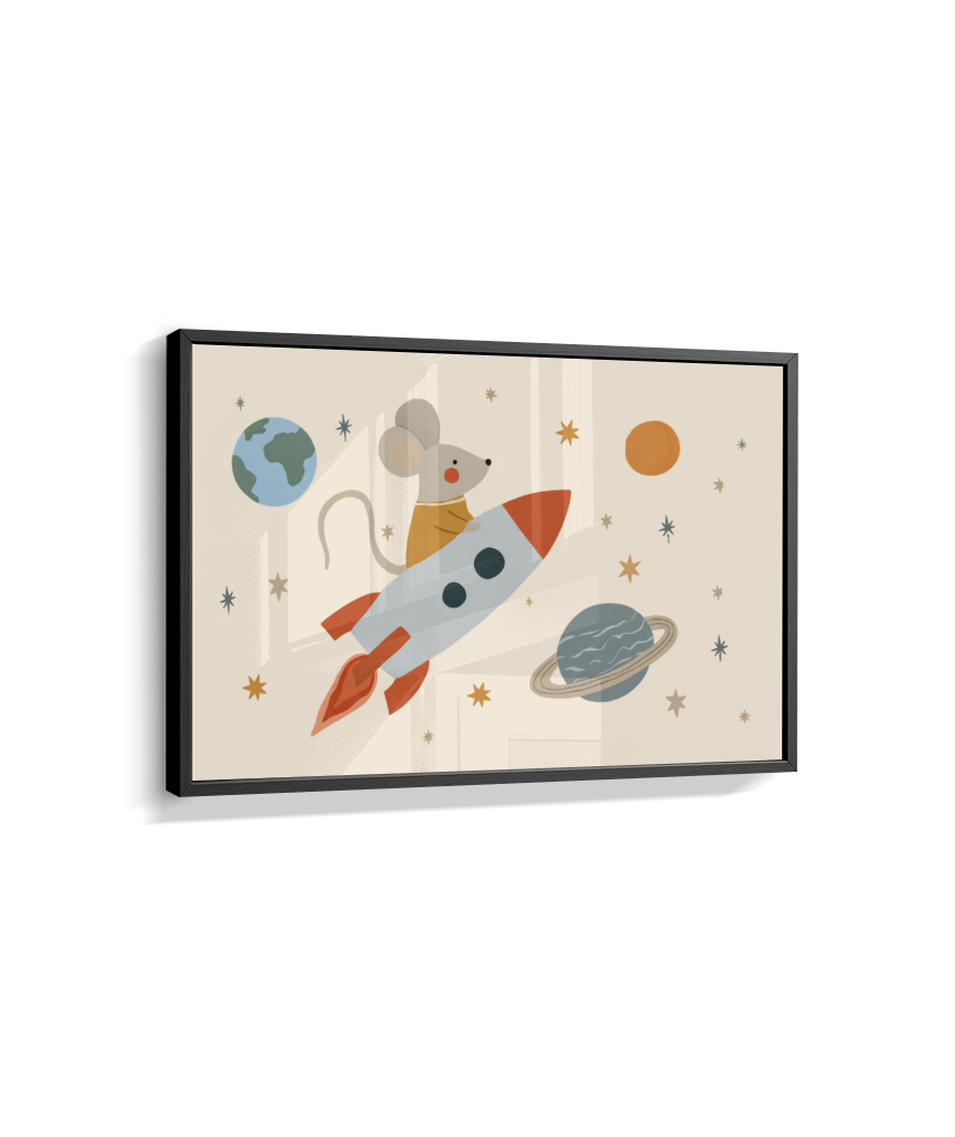 Ratinho no foguete espaço e planetas (horizontal)
