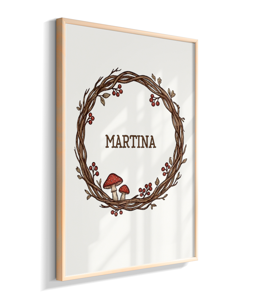 Quadro personalizado com nome e cogumelos
