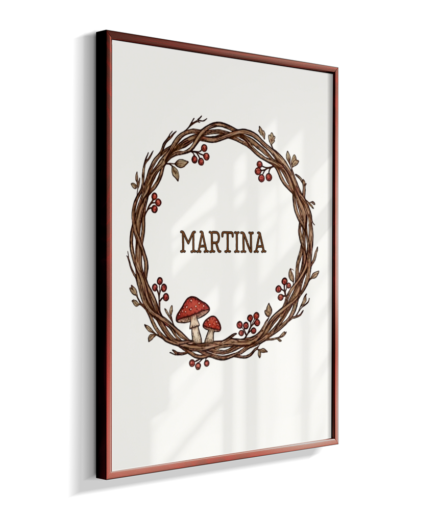 Quadro personalizado com nome e cogumelos
