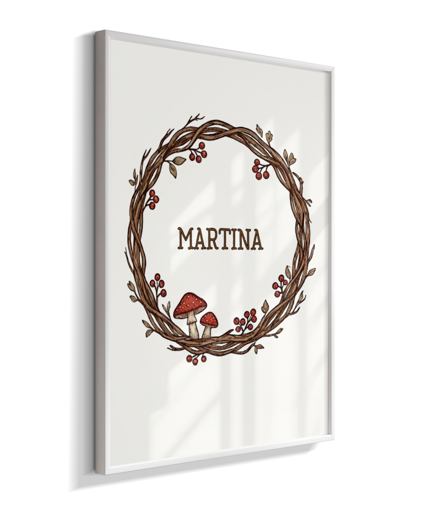 Quadro personalizado com nome e cogumelos