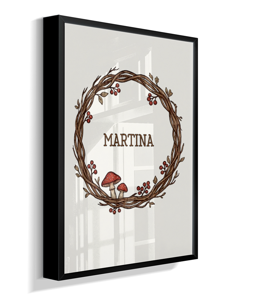 Quadro personalizado com nome e cogumelos