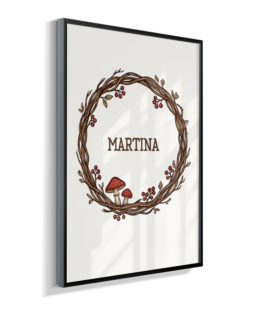 Quadro personalizado com nome e cogumelos