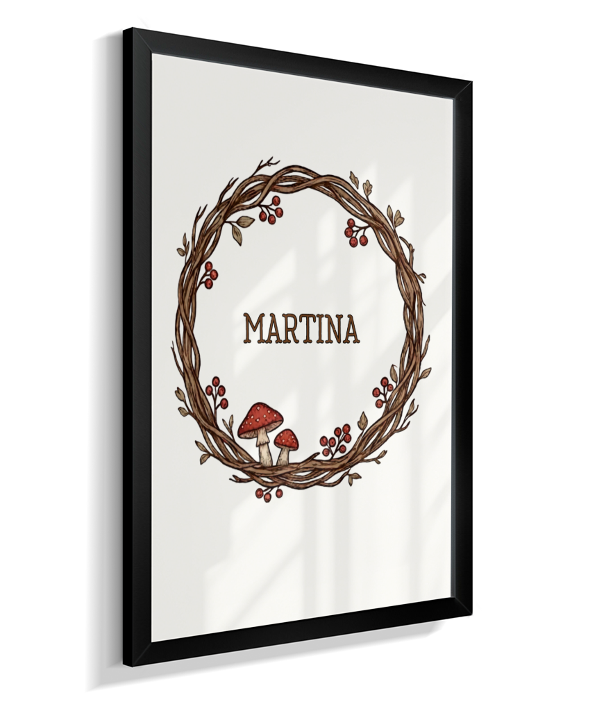 Quadro personalizado com nome e cogumelos