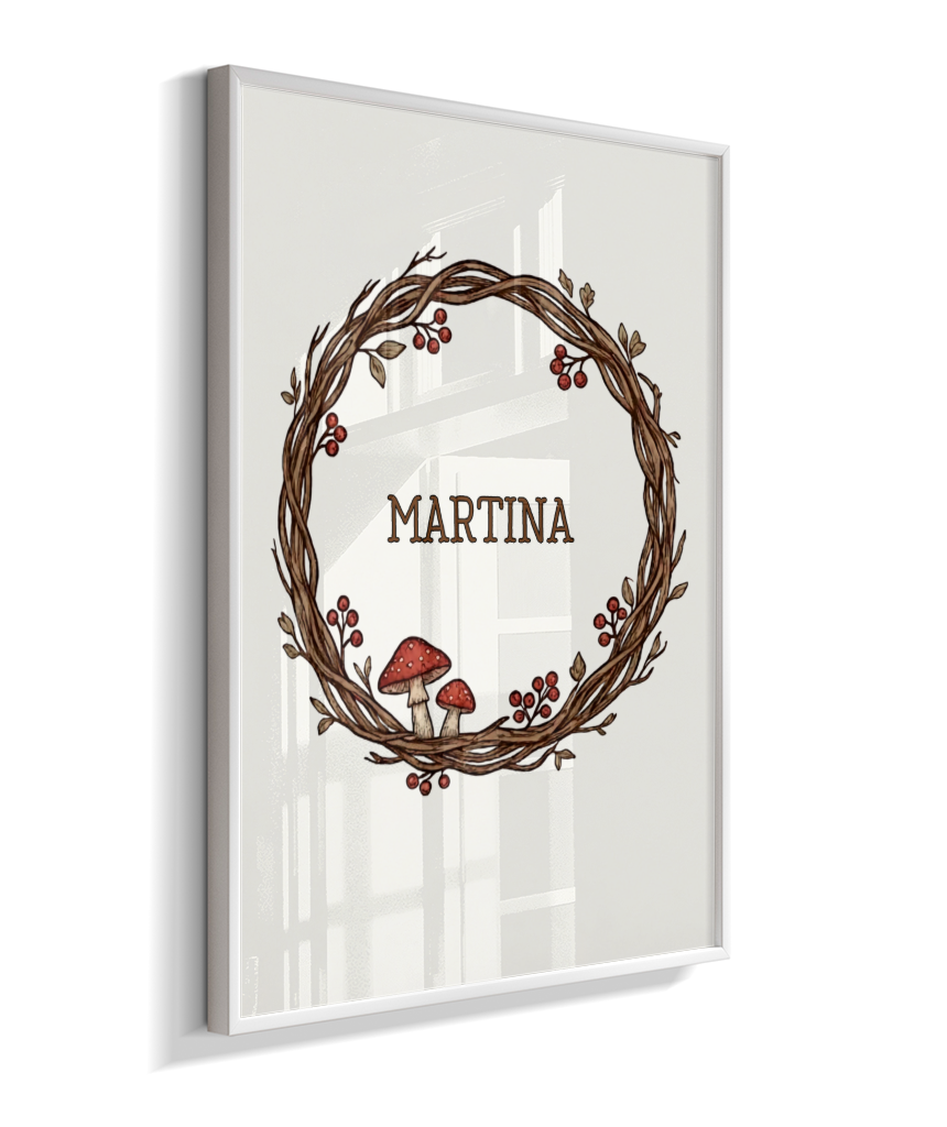 Quadro personalizado com nome e cogumelos