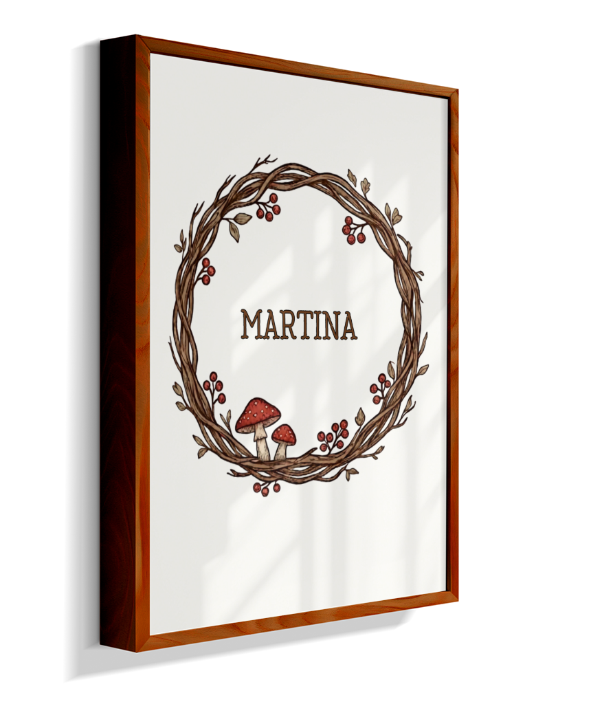 Quadro personalizado com nome e cogumelos
