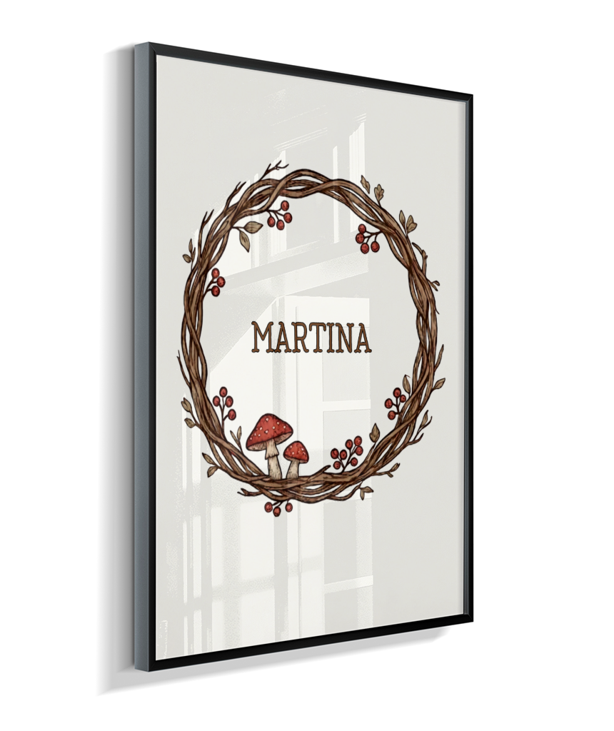 Quadro personalizado com nome e cogumelos