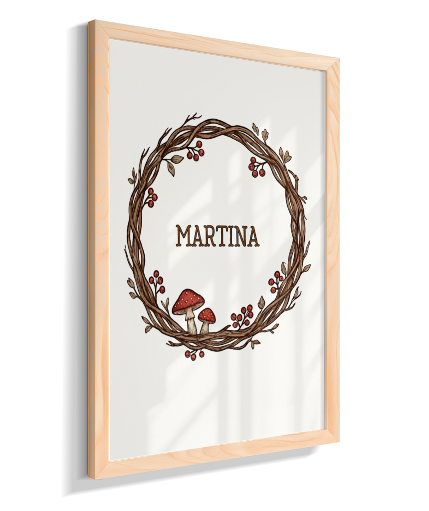 Quadro personalizado com nome e cogumelos