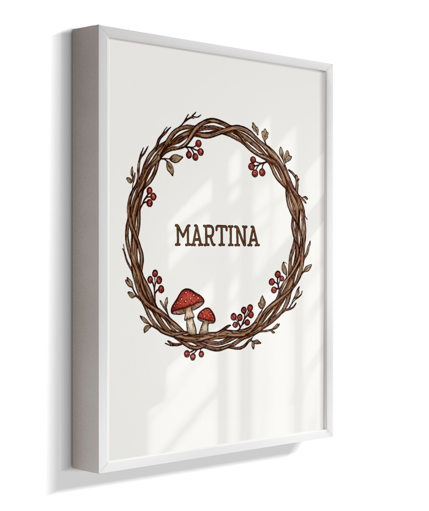 Quadro personalizado com nome e cogumelos