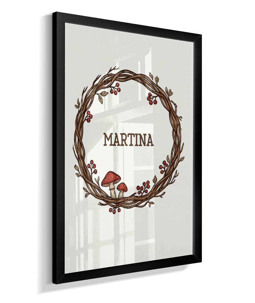 Quadro personalizado com nome e cogumelos