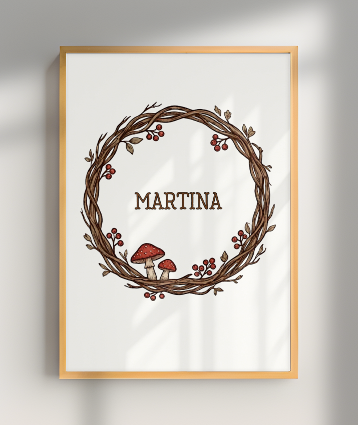 Quadro personalizado com nome e cogumelos