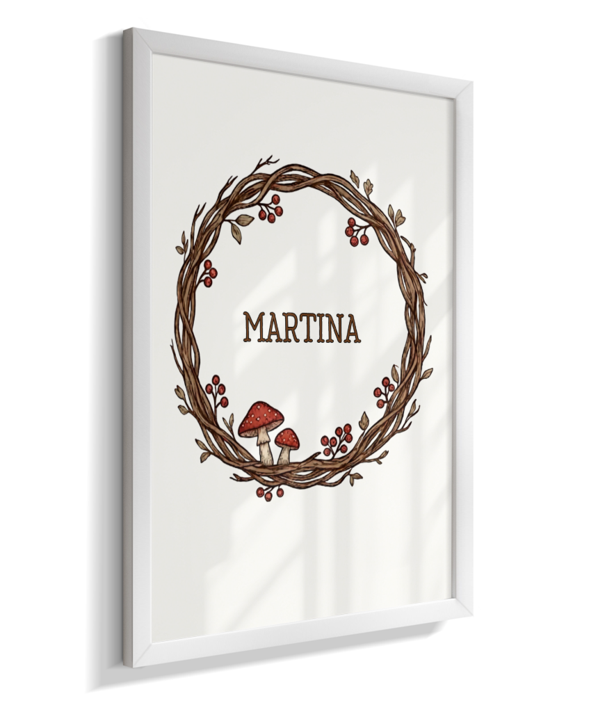 Quadro personalizado com nome e cogumelos