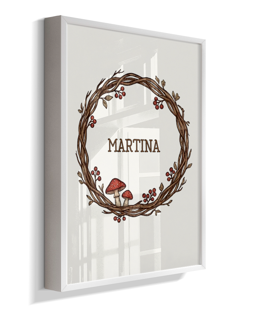 Quadro personalizado com nome e cogumelos
