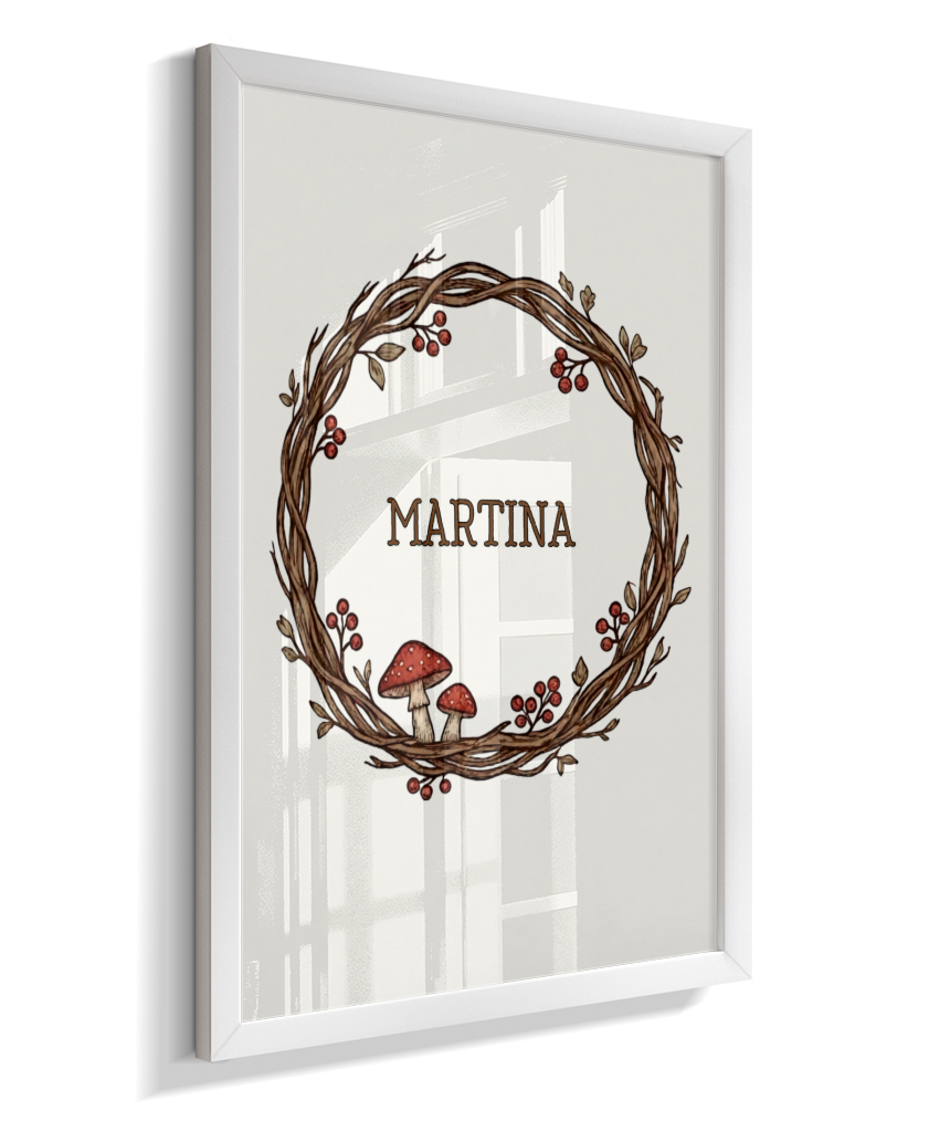 Quadro personalizado com nome e cogumelos