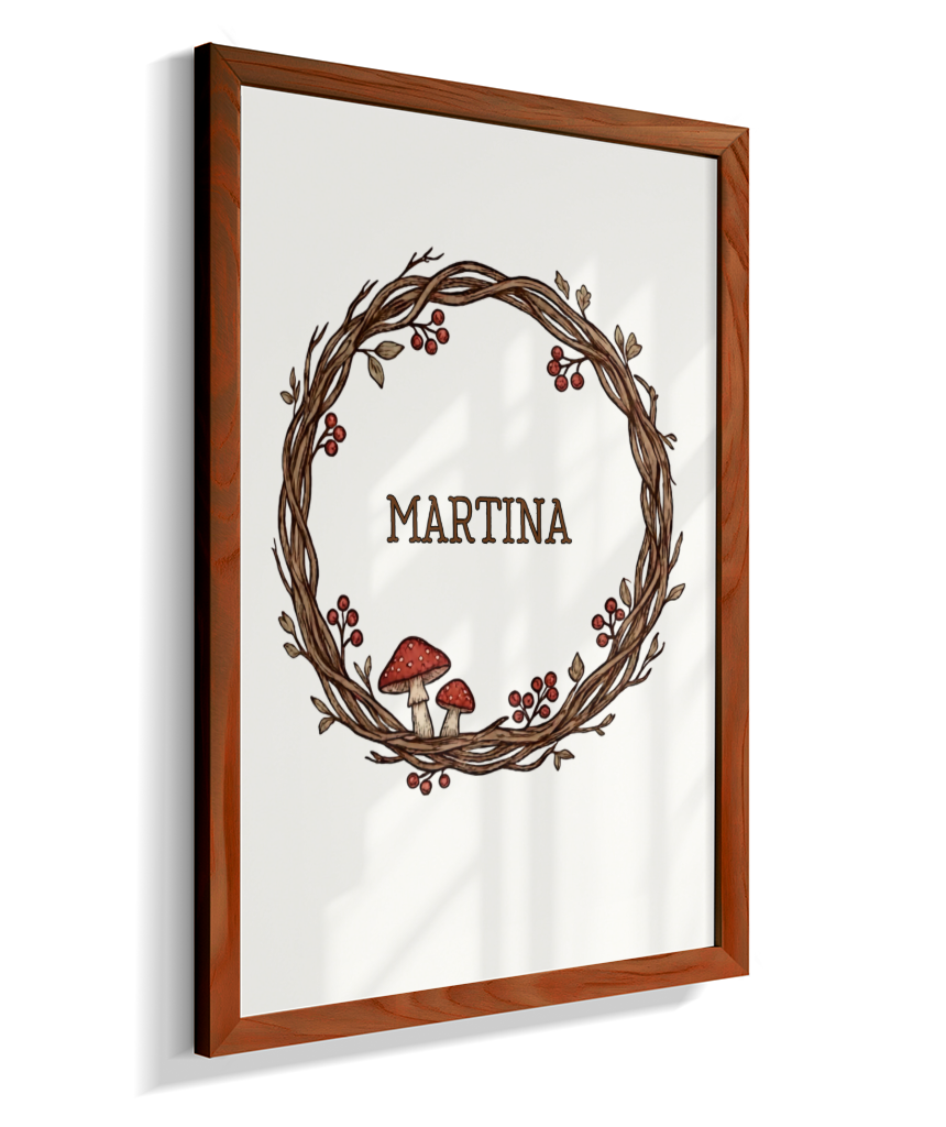 Quadro personalizado com nome e cogumelos