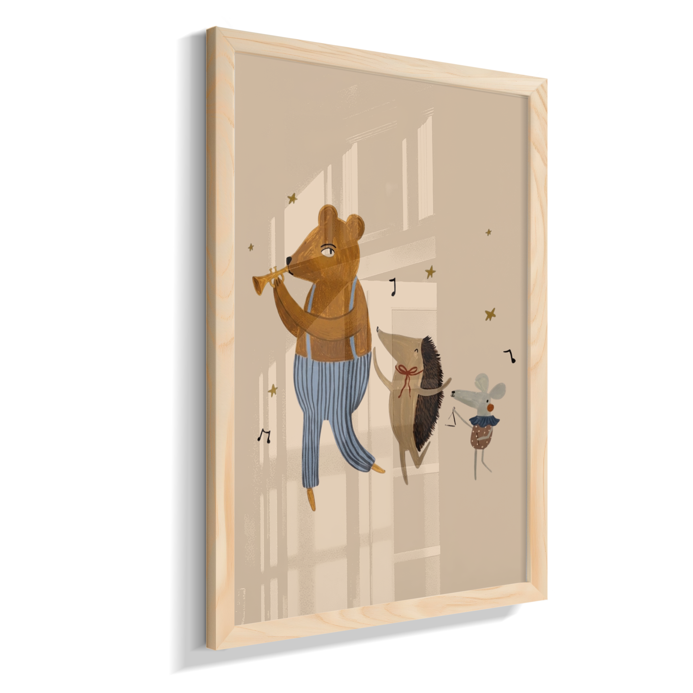 Amigos lúdicos (urso, porco espinho e rato) com música