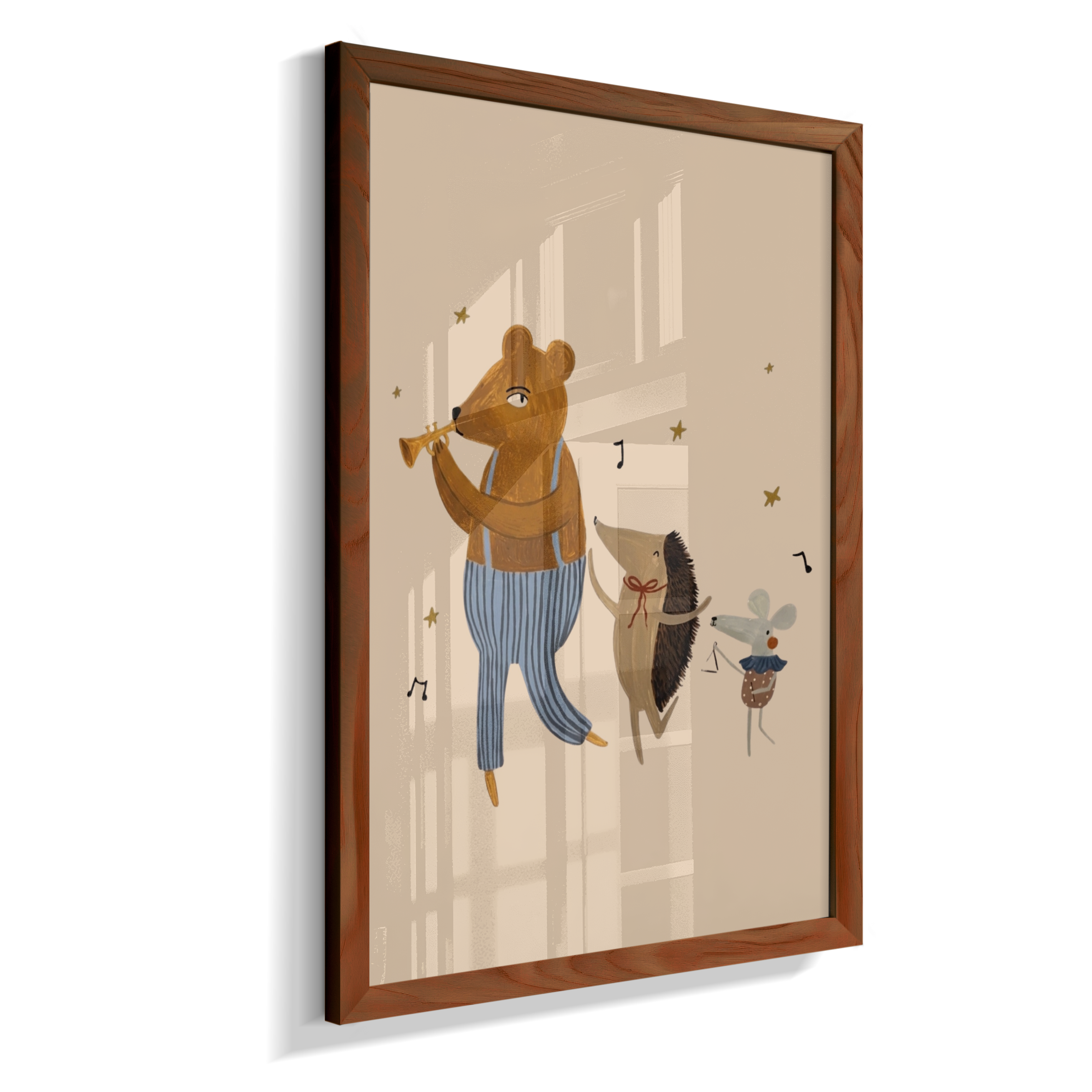 Amigos lúdicos (urso, porco espinho e rato) com música