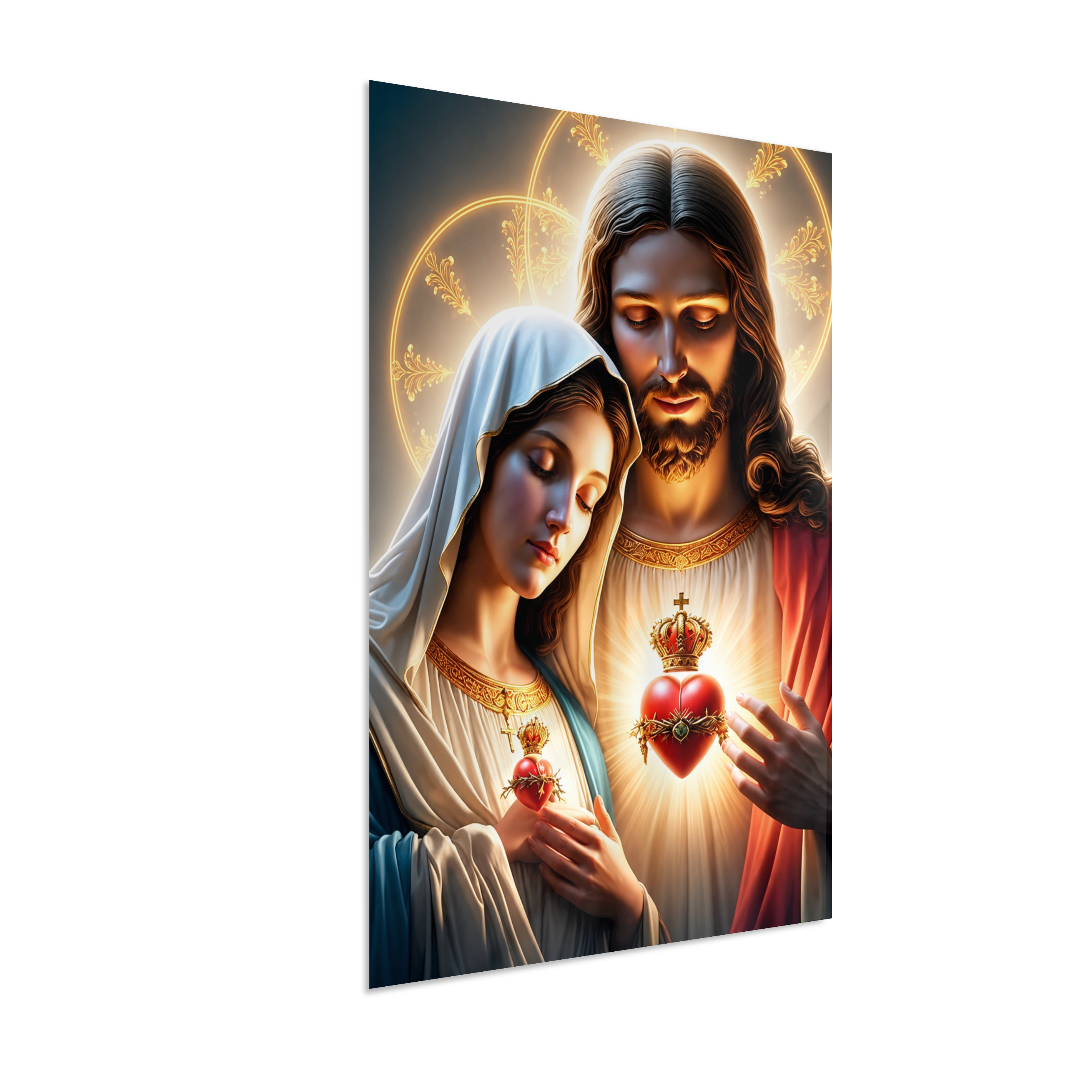 Quadros dos Sagrados Corações de Jesus e de Maria, disponíveis em diversos tamanhos e modelos de molduras