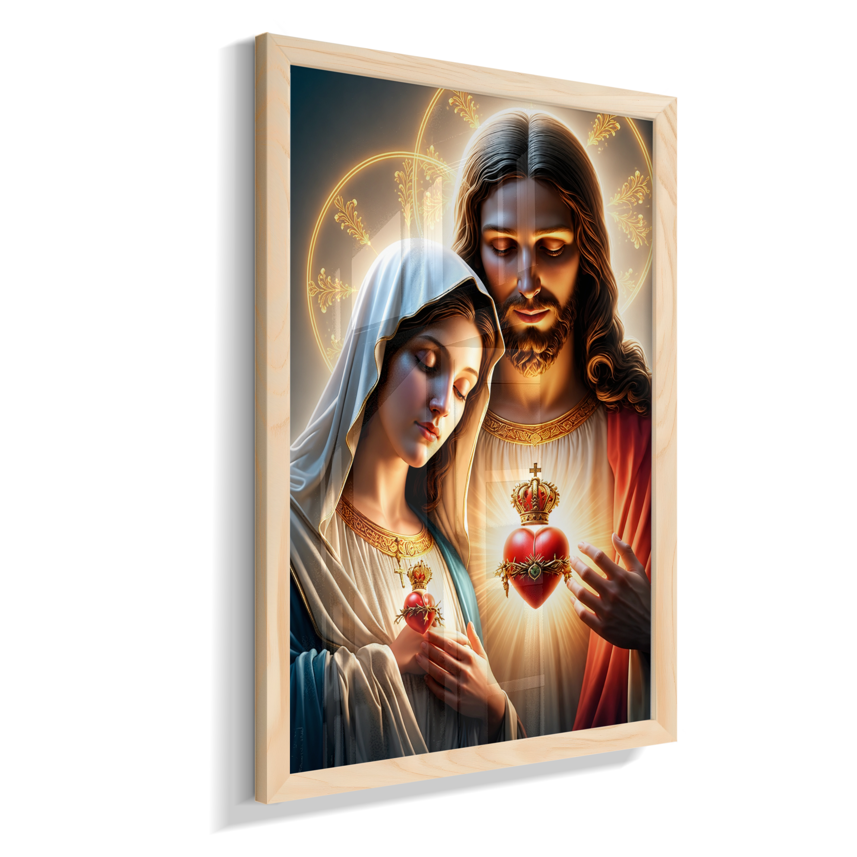 Quadros dos Sagrados Corações de Jesus e de Maria, disponíveis em diversos tamanhos e modelos de molduras