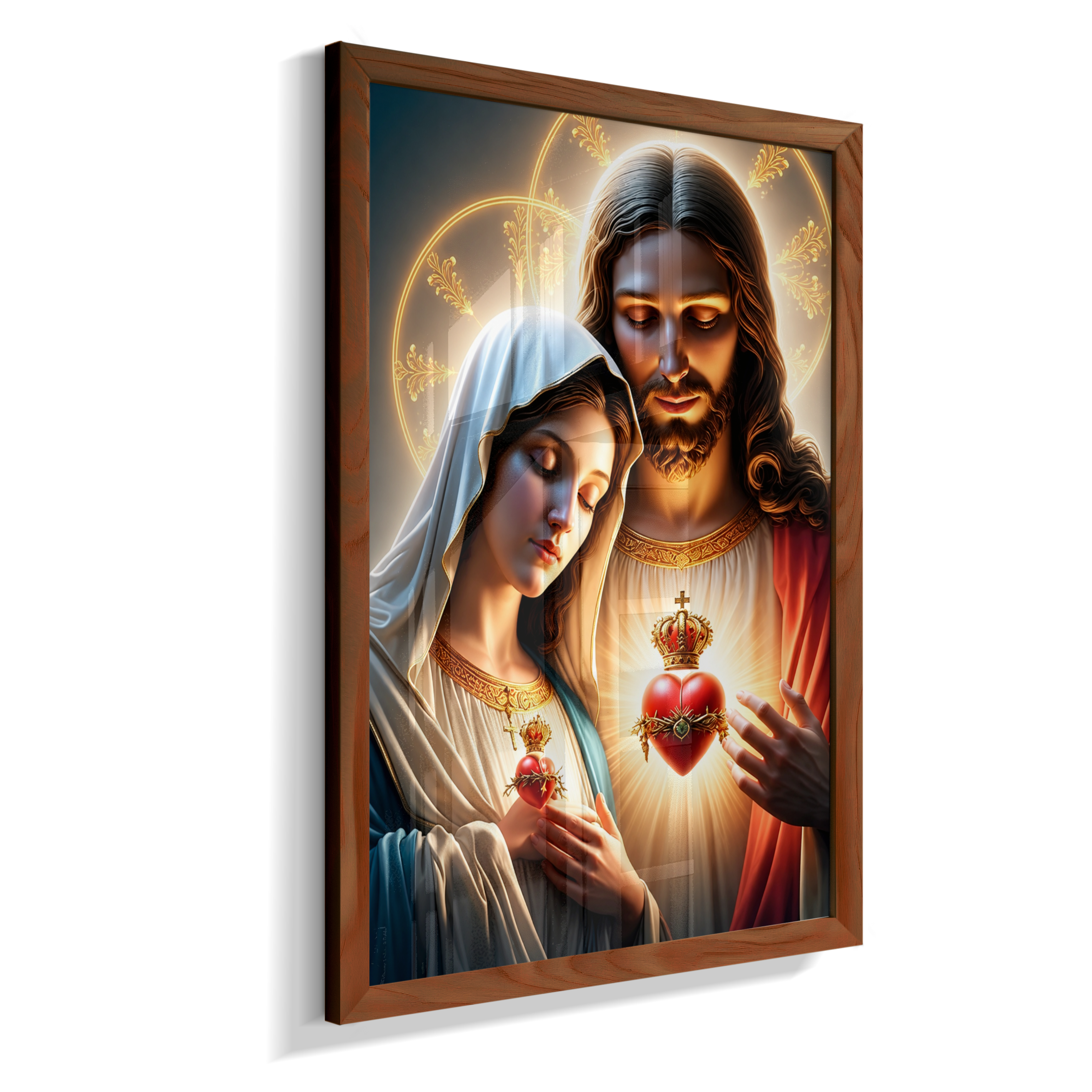 Quadros dos Sagrados Corações de Jesus e de Maria, disponíveis em diversos tamanhos e modelos de molduras