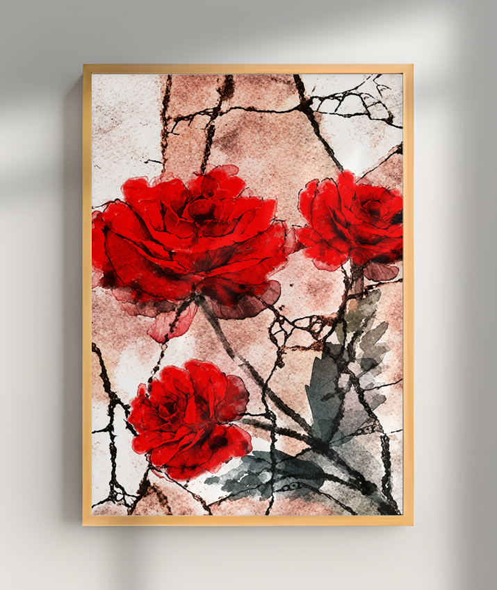 Kit 3 Quadros de Rosas Vermelhas - Segunda parte do trio