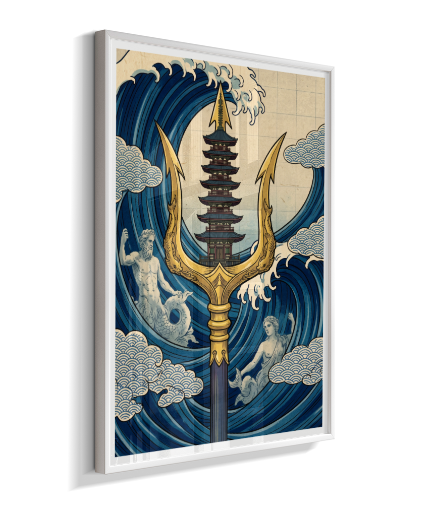 Quadro Decorativo A Fúria de Poseidon – A Odisseia Ukiyo-e