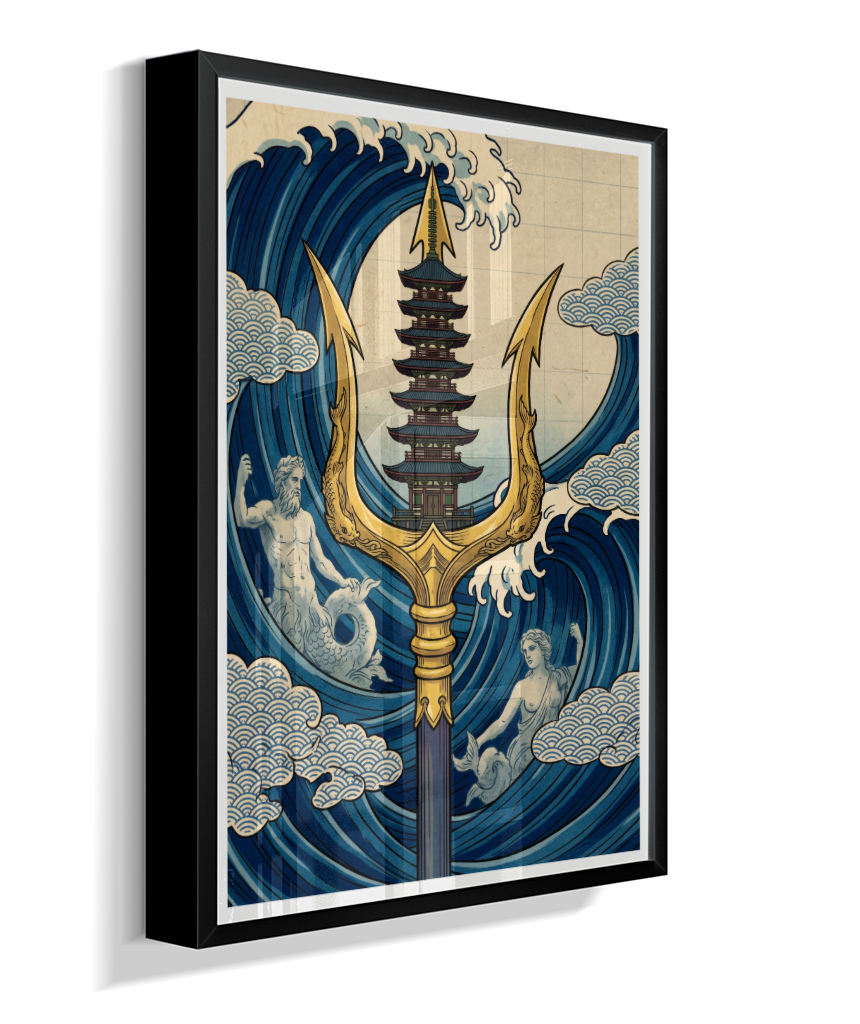Quadro Decorativo A Fúria de Poseidon – A Odisseia Ukiyo-e