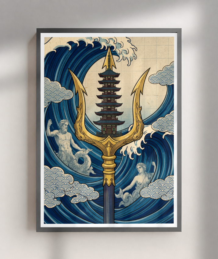 Quadro Decorativo A Fúria de Poseidon – A Odisseia Ukiyo-e