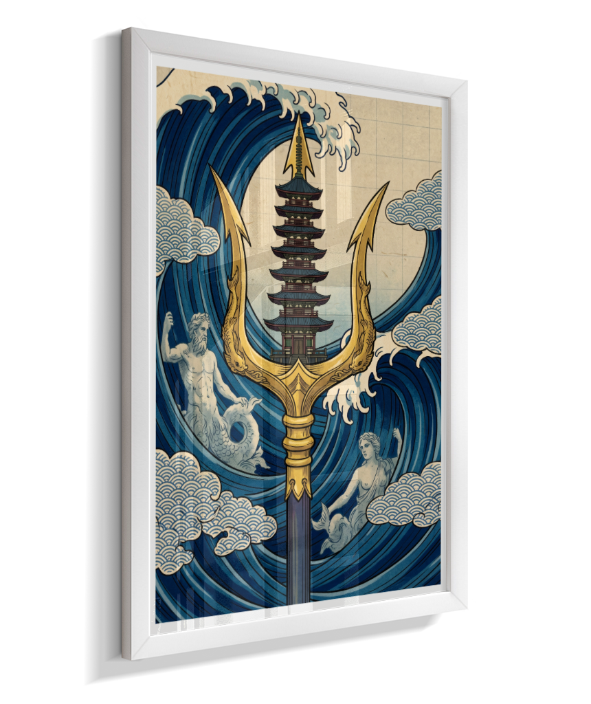Quadro Decorativo A Fúria de Poseidon – A Odisseia Ukiyo-e