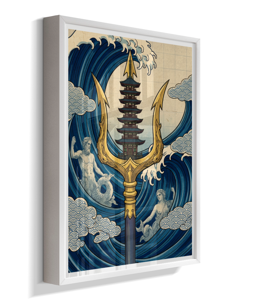 Quadro Decorativo A Fúria de Poseidon – A Odisseia Ukiyo-e