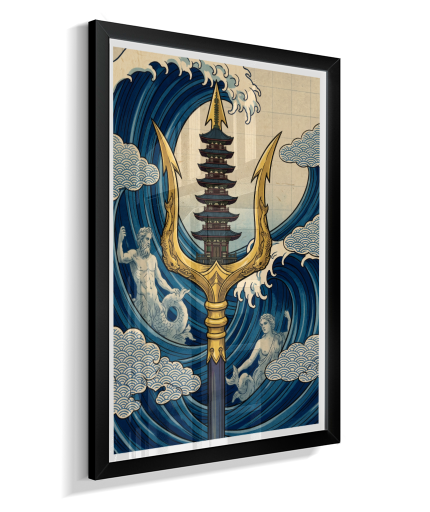 Quadro Decorativo A Fúria de Poseidon – A Odisseia Ukiyo-e