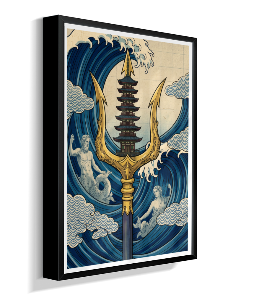 Quadro Decorativo A Fúria de Poseidon – A Odisseia Ukiyo-e