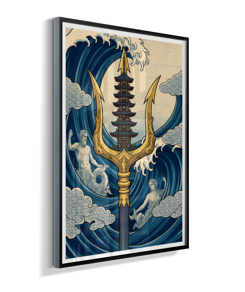 Quadro Decorativo A Fúria de Poseidon – A Odisseia Ukiyo-e