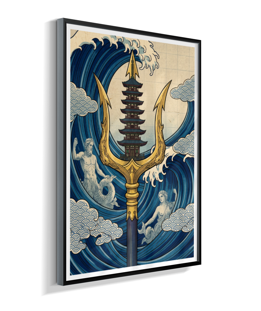 Quadro Decorativo A Fúria de Poseidon – A Odisseia Ukiyo-e