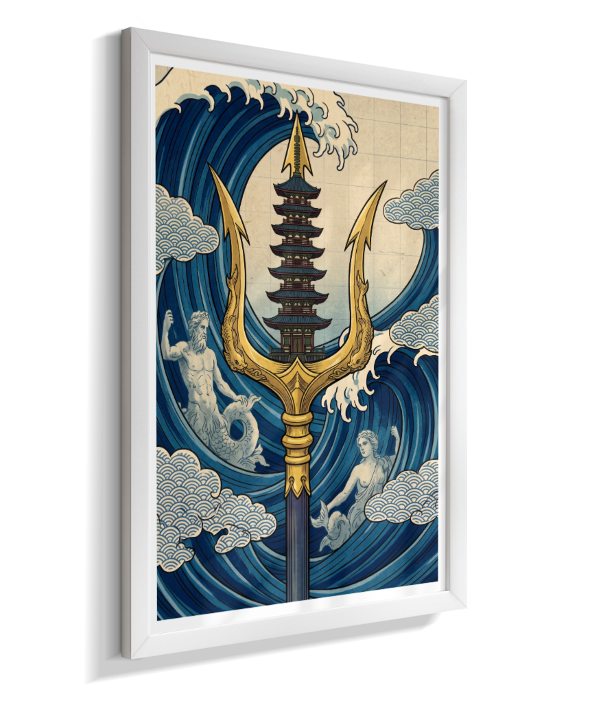 Quadro Decorativo A Fúria de Poseidon – A Odisseia Ukiyo-e