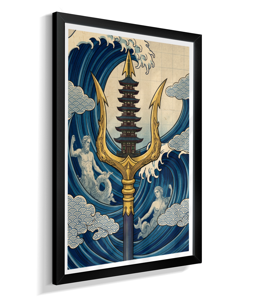 Quadro Decorativo A Fúria de Poseidon – A Odisseia Ukiyo-e