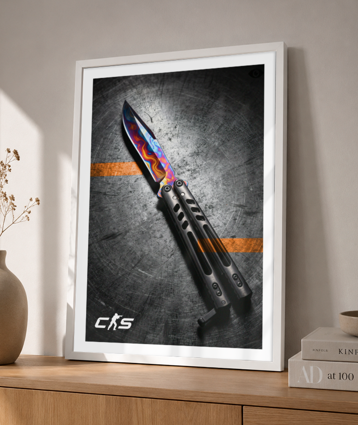 Quadro Decorativo CS2 Butterfly Knife Marble Fade Industrial